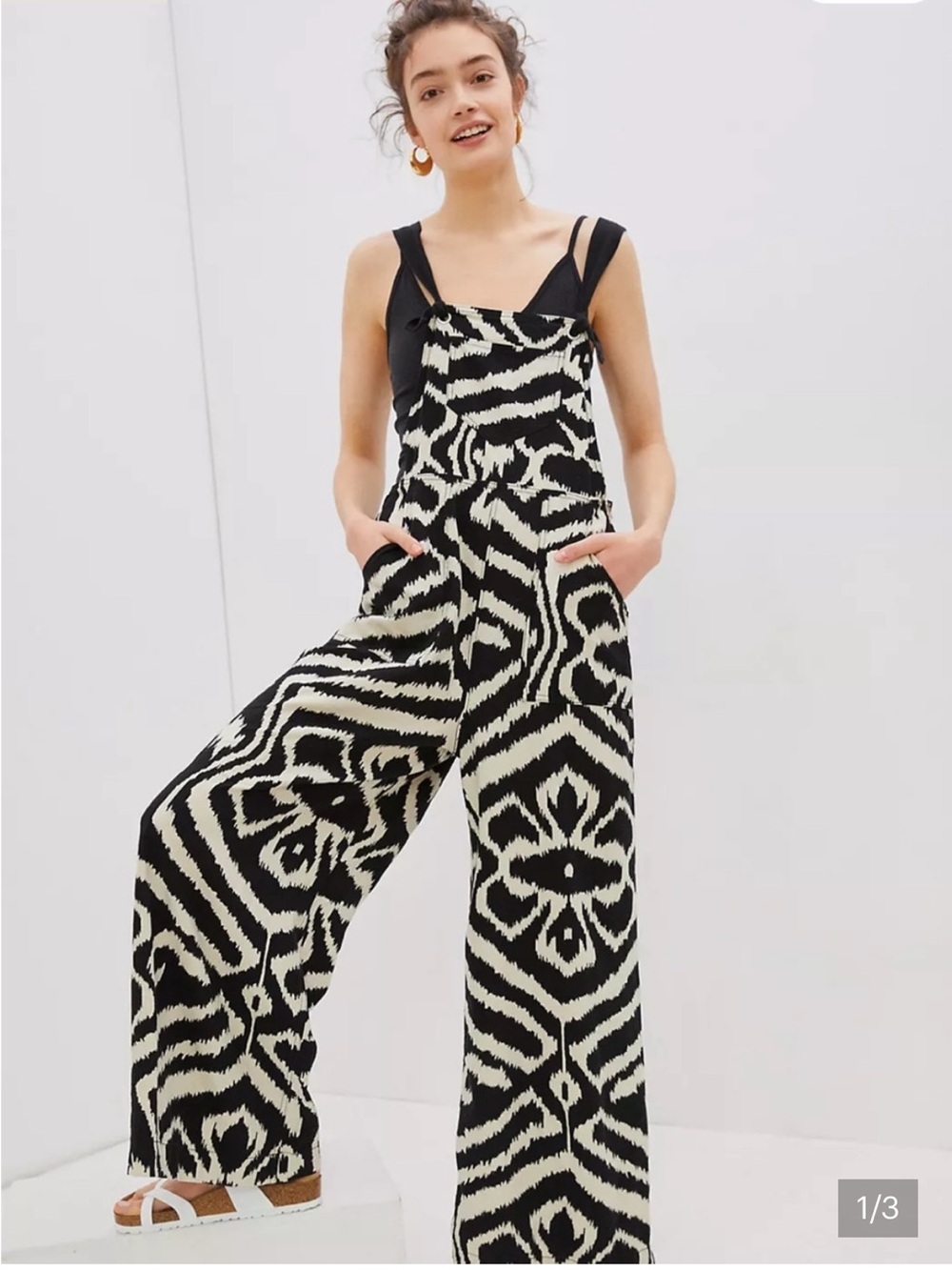 Anthropologie Black & White Zebra-Print Overalls Jumpsuit
